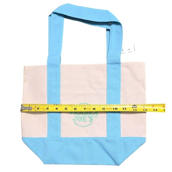 Trader Joes Canvas Tote Bag Pastel Blue Beige Reusable Grocery Book Sack Travel - Picture 5 of 7